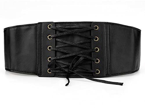 sourcing map Damen Kunstleder Breite elastisch Schnüren Taille Korsett Gürtel Schwarz-10