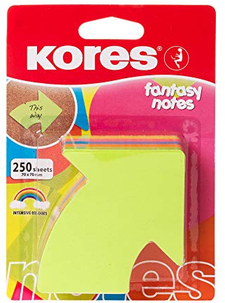 Kores - Arrow Shaped Fantasy Sticky Notes - Coloured, Self-Stick Notes, Note Pad, Back to School Supplies, Office Supplies - 70x70mm, Pack of 1 x 250 Sheets in Assorted Colours