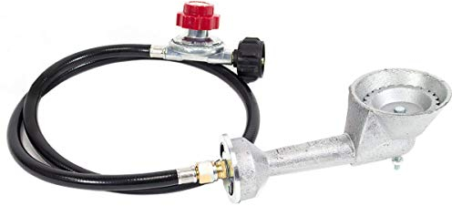 GAS ONE High Pressure Cast-Iron Round Burner Head with Brass Fitting Orifice with CSA Listed 0-20 PSI High Pressure Regulator and Hose