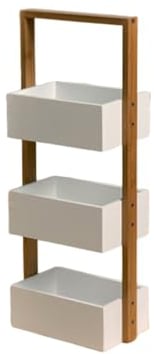 Calicosy CASÂME Etagère Droite Bambou 3 Bacs De Rangement - Structure Bois et Bambou - Design Moderne et Original - pour Salle de Bain, Chambre, Bureau - L 66cm x P 15cm x H 28.5cm