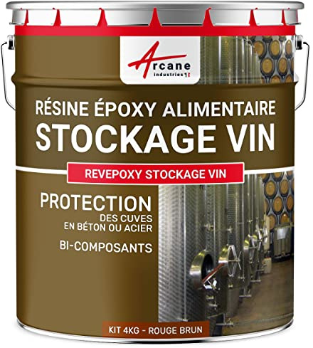 Peinture Époxy Alimentaire Cuve à Vin, Béton 4 kg Rouge Brun - Ral 3011 | Contact Alimentaire, Protège Cuves à Vin Béton et Acier, Résiste à l'Alcool et aux Acides, sans Solvant - Arcane Industries