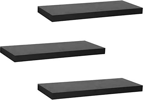 WOLTU 3er Set Wandregal Schweberegal Galeriedisplay Matt Schwarz, Regal freischwebend, Wanddeko für Wohnzimmer Schlafzimmer Kinderzimmer,aus MDF,60x22.9x3.8cm,RG9319sz-3