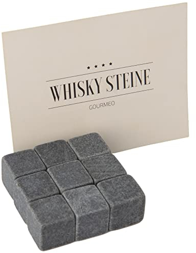 GOURMEO Whisky Steine 9 Stück - aus natürlichen Basalt -wiederverwendbare Eiswürfel, Whiskysteine, Whisky Stones, Kühlsteine – Einzelnes Set bestehend aus 9 Steinen