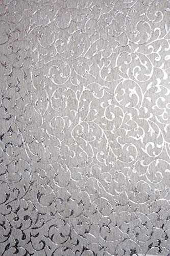 Netuno 5 Blatt dünnes Deko-Papier mit Muster 190 x 290 mm 40g Motivpapier durchscheinend Weiß mit Spitze in Silber Designpapier handgemacht Bastelpapier für Kartengestaltung Floristik Seidenpapier