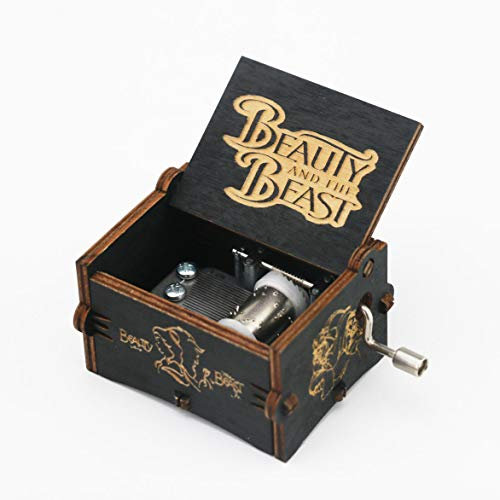 Youtang Spieluhr, geschnitzt, mit Handkurbel, aus Holz, Holz, Schwarz, Beauty and The Beast