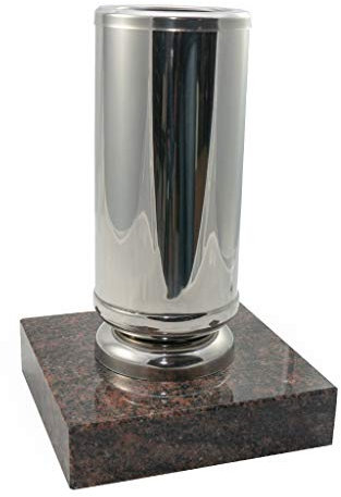 Kunst-Art-Köhl Grabvase aus Edelstahl EVSL1 montiert auf einem Granitsockel (Glänzend/Poliert, Aurindi)