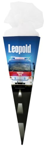 Striefchen® Feuerwehr Schultüte groß für Jungen - Einschulung Schultüte personalisiert mit Name - Einschulung Geschenk, eckig und fertig gebastelt, 80 cm