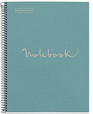 Miquelrius - Notebook 100 Prozent recycelt, 1 Farbstreifen, A4, 80 Blatt mit horizontalem Linien, 7 mm, Papier 80g, 4 Bohrungen, Kartoneinband, Blau