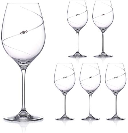 DIAMANTE Swarovski Red Wine Glasses - 'Silhouette' Design Embellished with Swarovski Crystals - Set of 6