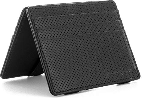 Jaimie Jacobs Flap Boy Slim ohne Münzfach Magic Wallet integrierter RFID Schutz Magischer Geldbeutel Echtleder (Lochprägung Schwarz)