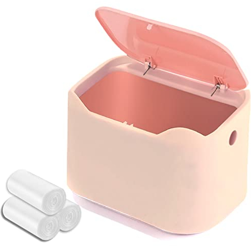 YAGGOOD Small Office Desk Bin with Lid for Countertop, Cosmetic Table Top, Bathroom, Bedroom, Kids Desktop in Red and Pink Color