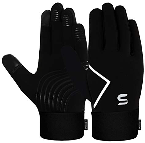 Laufhandschuhe, Radfahren, Winter, Herren, Damen, Thermohandschuhe, Fahren, Sport, Touchscreen, rutschfest, stoßfest, verdicktes Fleecefutter, Winddicht, Outdoor, Wandern (Schwarz, L)