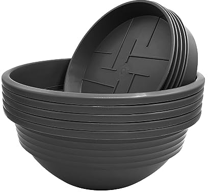 Plastard Pflanzschale mit Untersetzer im 5er Set in Anthrazit 32 cm Durchmesser große runde Blumenschalen aus Kunststoff für Garten Terrasse Wohnung für Aussen und Innen Schalen Pflanztopf