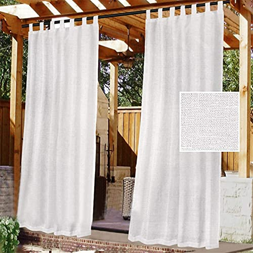 LINFKY Outdoor Vorhänge, Abnehmbares, Klebriges Tab-Top Zum Einfachen Aufhängen Und Abwickeln, wasserdichte Außenveranda Mit Weißem Gardinen-Innendeck Im Freien, 2 Paneele (2X 132x240 cm,Weiß)