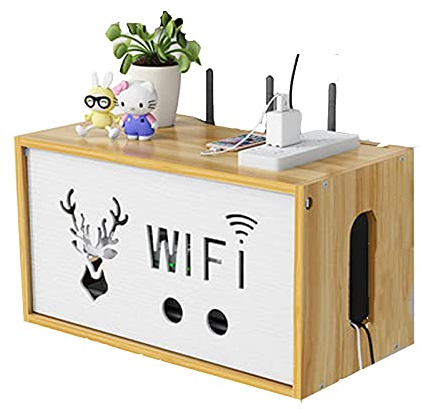 WEDSFC Wand Montage WiFi Router Aufbewahrungsboxen Holz, Router Regal, WLAN Box Wand, Kabel Verstecken Box, Kabelbox Groß, Schreibtisch Kabelmanagement Box Wood,34 * 19 * 19cm