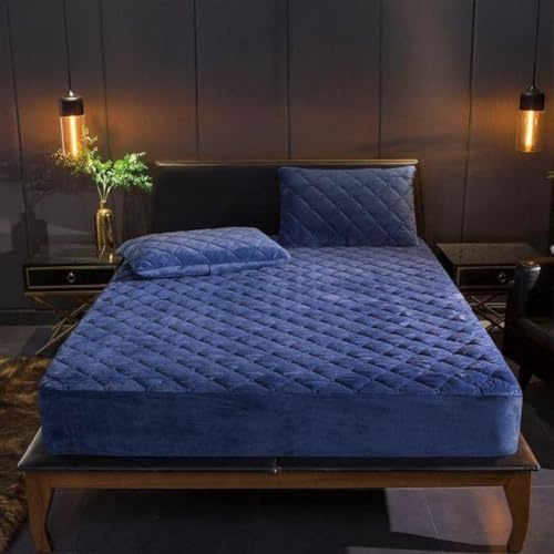 HAIBA Plüsch Spannbettlaken 100x200 bis 30cm Dunkelblau für Boxspringbetten | Kaschmir Fleece Matratzenschoner für Boxspring Topper 30cm Tasche elastischer Gummizug geräuschlos atmungsaktiv kuschelig