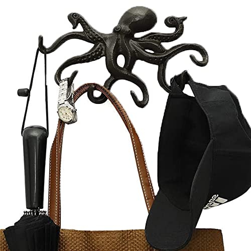 Rustikale Garderobenhaken, Haken Gusseisen Vintage Wandhaken, Gusseiserner Oktopus Wandhaken, Wandhaken Vintage Mit Schrauben Und Gummistopfen, Krake Wandhaken Schwarz Mit 6 Tentakeln