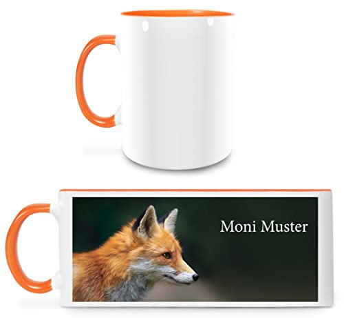 Manutextur Tasse mit Namen - personalisiert - Motiv Fuchs - viele Farben & Motive - weiß/orange - persönliches Geschenk mit Wunsch-Motiv und Wunsch-Name