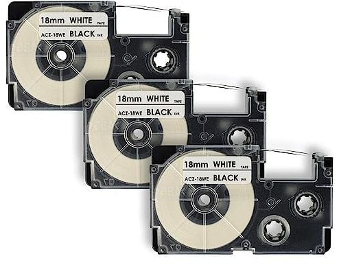 vhbw 3X Schriftband-Kassette Ersatz für Casio XR-18WE, XR-18WE1 für Etiketten-Drucker 18mm Schwarz auf Weiß