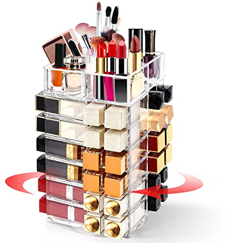 Fodiens Lippenstift-Halter, Acryl, 360 Grad drehbar, mit 53 Fächern, drehbarer Lipgloss-Aufbewahrungsständer