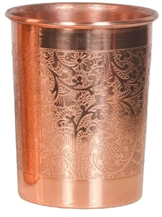OSNICA 2 Pieces Handmade Copper Glass Cup for Water India Copper Tumbler Better Then Glasses, Safer Than Plastic Capacity 350 Ml (Design 03)
