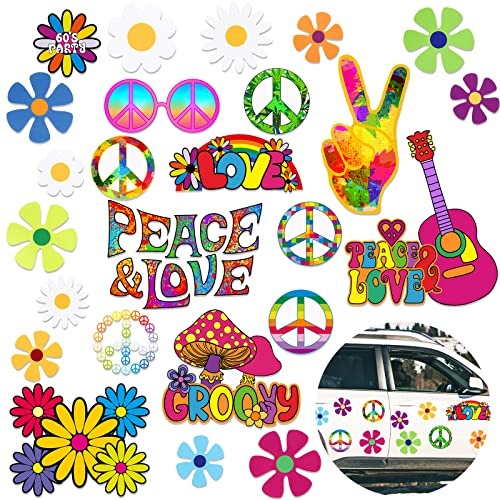 Auto-Magnet-Dekorationen, 60er-Jahre, Hippie-Mottoparty, magnetische Aufkleber, Kühlschrankmagnete, Blume, Frieden, Auto, Magnetaufkleber, Liebesschild, bunt, Hippie-Aufkleber für Auto, Kühlschrank,