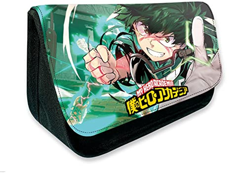 My Hero Academia Federmäppchen Anime Midoriya Izuku/Todoroki Shouto Große Kapazität Schreibwarenbox Federmäppchen Doppel-Segeltuch-Stifttasche für Unisex-Studenten-Geschenk