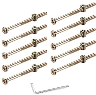 10 PCS M6 *60mm Furniture Bolt Nut Set Zinc Plated Hex Socket Screw With L Type Wrench for Furniture Cots Beds Crib and Chairs (M6*60mm)