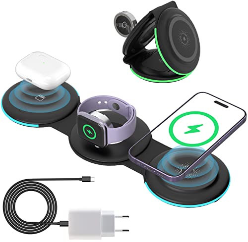 Chargeur Induction avec Fiche, Electight 15W Pliable Chargeur sans Fil Rapide, Portable Station de Charge Smartphones avec Prise en Charge de Recharge sans Fil