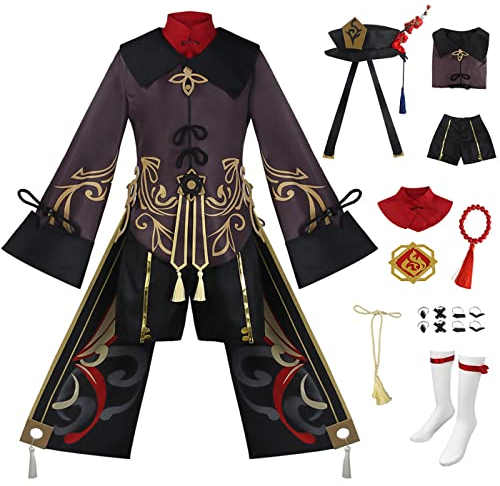 YEAJION Genshin Impact Hutao Cosplay Kostüm Komplettes Set Genshin Cosplay Verkleidung Hu Tao Cosplay Kostüm Halloween Karneval Party Bühnenauftritt Kostüm Erwachsene Damen