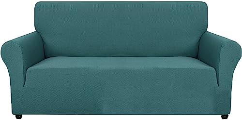 Ystyle Sofa überzug 2 Sitzer Mit Armlehne, Stretch Sofabezug rutschfest, Modern Sofa Cover Für Hunde Haustiere, Atmungsaktiv Couch überzug Mit Elastic Bottom, Türkis