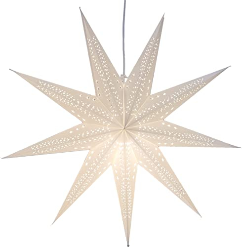 Seasonals - Papierstern mit Kabel Heaven zum Hängen, weiss, faltbar, Hängestern mit E14 Fassung und Aufhängeöse, 350 cm weisse Zuleitung