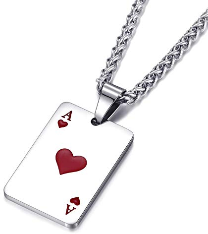 Ace Anhänger Halskette für Männer - Spielkarte Poker Kette Mit 22,44+1,97 Kette - Pik Ass Edelstahl - Glücksspiel Casino Schmuck Geschenk (Rot)