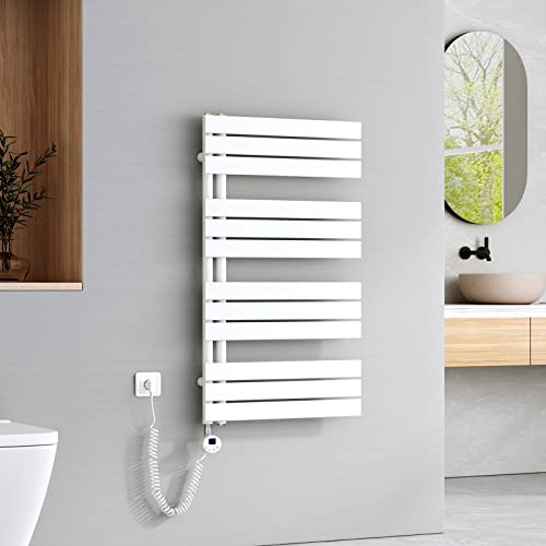 EMKE Badheizkörper Elektrisch 1041x600 mm, Handtuchheizkörper Elektrisch mit Thermostat Elektrischer Handtuchwärmer Handtuchtrockner Handtuchheizung Handtuchhalter mit Heizstab Weiß 600W
