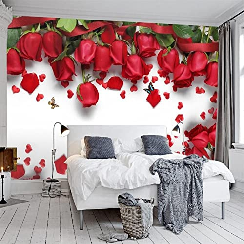 XAONUO Rosa Murale Adesivi Murali 3D Rosa Fiore Rosso - Carta Da Parati 3D Effetto - 300X200Cm - Carta Da Parati Fotografica - Murale Decorazione Poster Da Parete Autoadesiva 3D