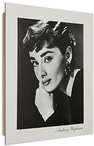 Feeby Wandbild 20x30 cm Schauspielerin Audrey Hepburn 1 tlg Schlafzimmer Büro Modern Deco Panel MDF Bilder Kunstdruck Wand Bild Wanddeko Design Wohnzimmer Film Porträt schwarz-weiß