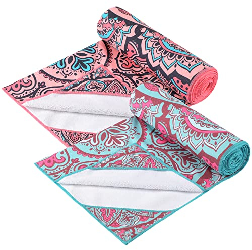 Tudomro 2 Stück 185 x 63 cm rutschfeste Yogamatte, dicke Mikrofaser, Reise-Yoga-Matte, schweißabsorbierend, Mandala-Yogamatten für Fitnessstudio, Yoga, Pilates, Workout, Rosa, Blau