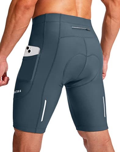 Men's Bike Shorts 3D Padded Cycling Road Biking Underwear Mountain Riding Biker Bicycle UPF 50+ Cycle Shorts Zipper Pockets(Blue Grey,L)