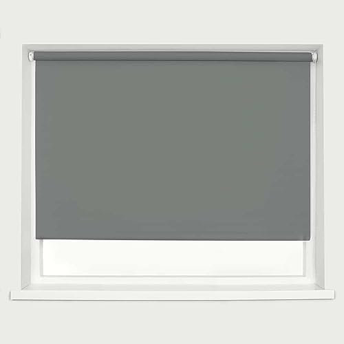 Dark Grey Blackout Roller Blinds Thermal Blackout Material Metal Brackets & FIttings 25mm Roller Tube Easy Fit Child Safe Bedroom Office150cm Width x 160cm Length
