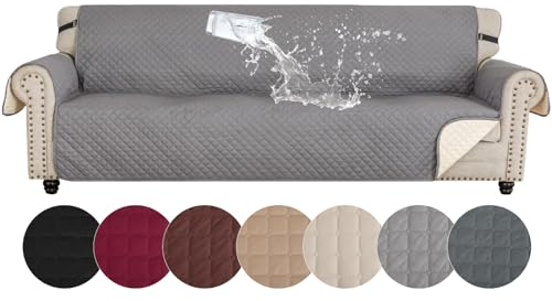 YSTELLAA 100% Wasserdicht Sofa Überzug 4 Sitzer, Couch Bezug Rutschfes, Waschbar Couchüberzug, Sofabezug Mit Armlehnen, Universal Sofa Covers Für Katze Hund, Mit Gummiband, Hellgrau