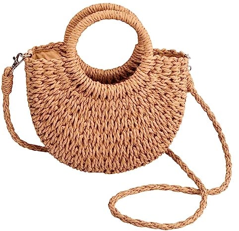 Wisebom Sac à Main pour Dame, Paille Sac Tissé à la Main, Été Sac de Plage, Sac en Paille Bandouliere pour Dame, Sac D'épaule pour Voyage et Prendre des Photos