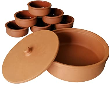 Tontopf Güvectopf Naturton Bräter Ton Schalen Tapas Schalen Schmortopf Tajine Dampfgartopf Auflaufform Kochtopf unglasiert (Tontopf 5Liter+6 Er Schale)