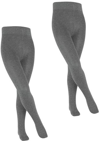 FALKE Unisex Kinder Strumpfhose Family Multipack K Ti Baumwolle dick einfarbig 2 Stück, Grau Light Grey Melange 3390, 122-128