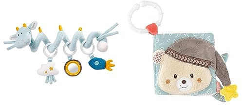 Fehn Activity Spirale Drache - Kinderwagen Spielzeug zum Fühlen und Greifen & Soft Bilderbuch Bruno – Baby Fühlbuch aus Stoff mit Tier Motiven