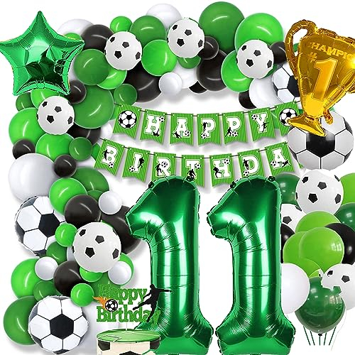 Fußball 11 Geburtstag Deko Junge, 11. Football Geburtstagsdeko, 11 Jahre Ballon Grün Luftballon Girlande, mit Happy Birthday Girlande, für Kinder Junge Geburtstag Party Fußball Deko 11.Geburtstagsdeko