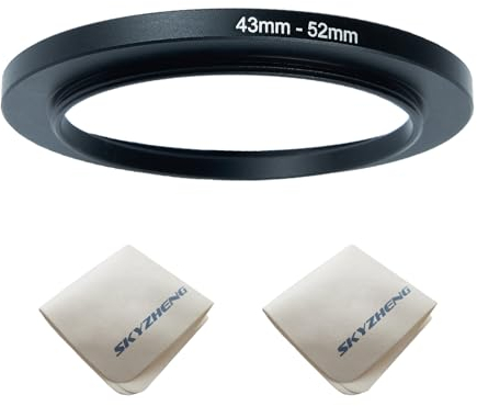 SKYZHENG 43 mm Objektiv auf 52 mm Kameraobjektiv-Adapter, 43 mm auf 52 mm, Step-Up-Ring-Adapterring für alle Marken von UV-ND CPL, mit Premium-Objektivwischtuch (2 Stück) (43 mm - 52 mm)