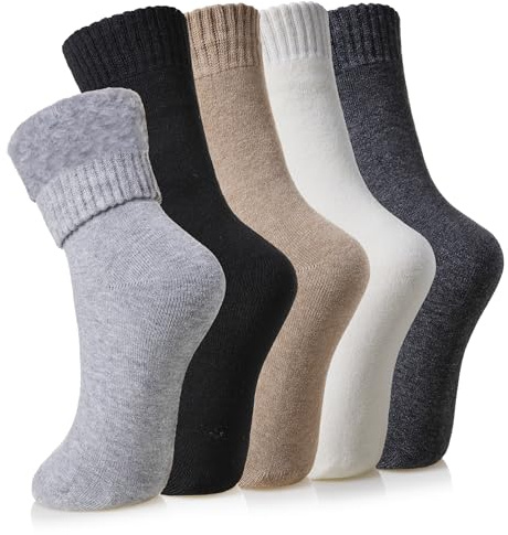 Velice Winter Warm Thermal Socks for Women Extra Thick Insulated Heated Crew Boot Socks for Cold Weather 5 Pairs(Solid Color)