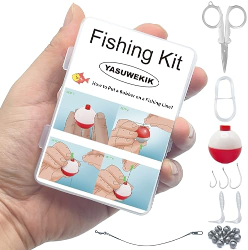 Mini-Angelset, klein, Notfall-Angelset, Outdoor, kompaktes Angelzubehör mit Etui für Anfänger, Weihnachtsschuhkartonfüller für Alter 9–14 Jahre, 12 Stück