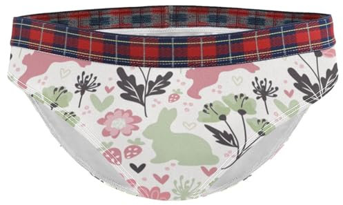 Damen-Slip-Unterwäsche, Osterhasen, Häschen, Blumenhintergrund, Unterhose, weiche Höschen für Frauen, multi, 48