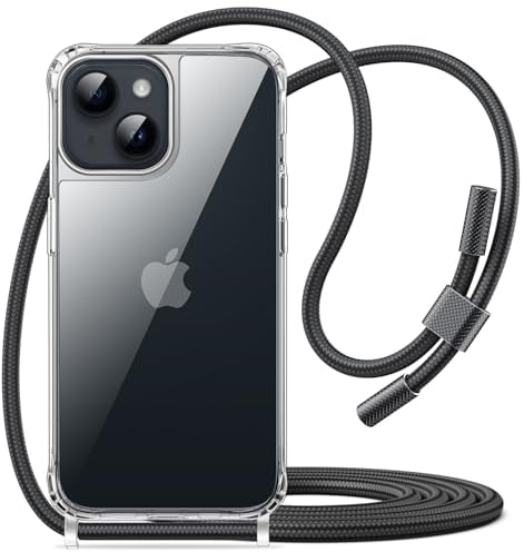 JETech Crossbody Case for iPhone 14 6.1-Inch with Adjustable Lanyard Strap, Clear Transparent Anti-Yellowing Shockproof Protective Phone Cover with Neck Cord (Midnight)